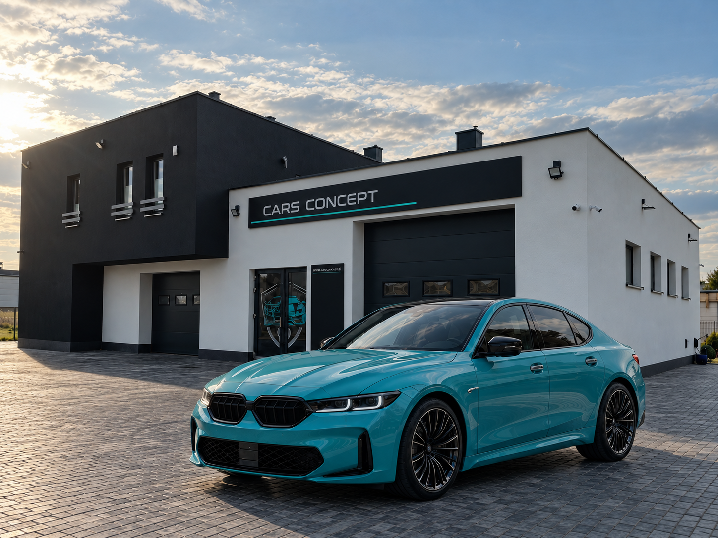 Siedziba studia CAR CONCEPT w Konstantynowie Łódzkim z samochodem BMW